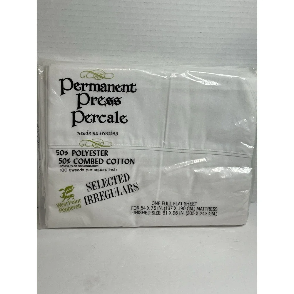 NEW VTG WestPoint Pepperell Permanent Press Percale Solid White Full Flat Sheet
